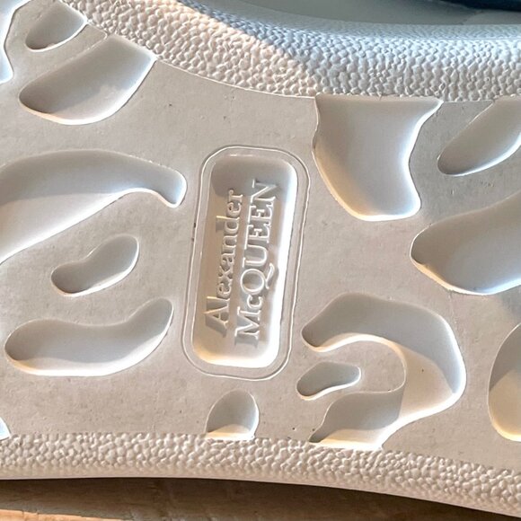 Alexander McQueen White Leather Blue Suede Oversized Sneakers - Picture 8 of 11